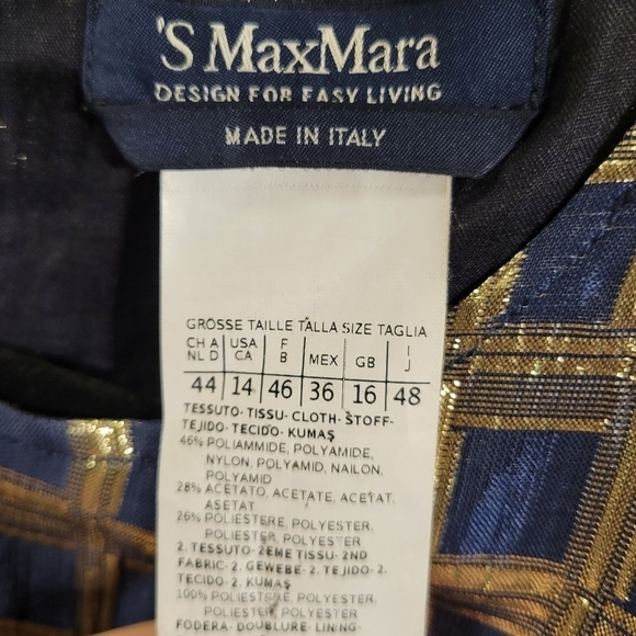 Max Mara Mixed Media Shimmery Gold & Navy Blue Dress - Picture 4 of 5